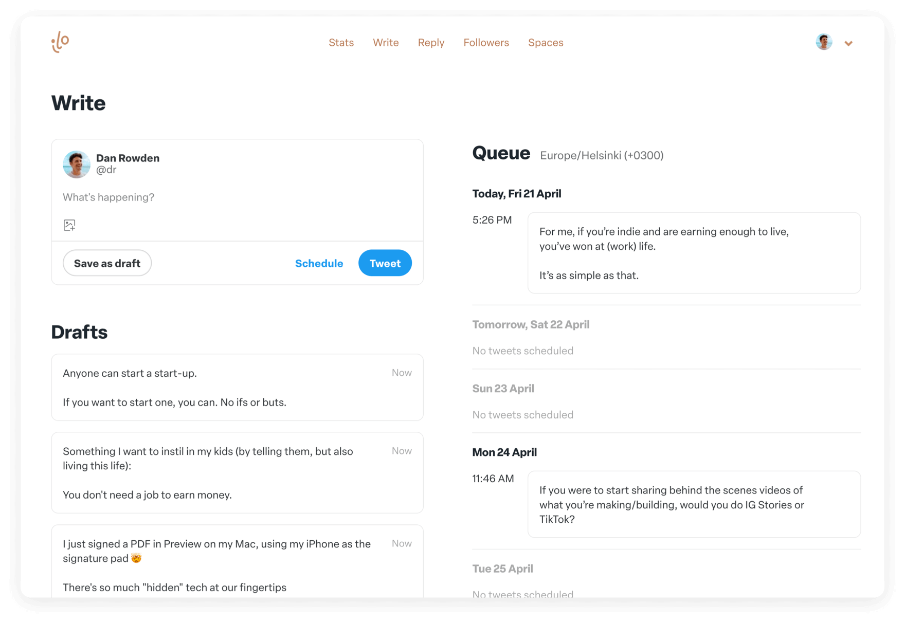 Write tweet drafts and schedule posts